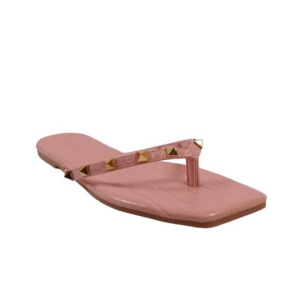 Charlotte Womens NEW Pink Crocodile Gold Studded Jelly Flip Flop Thong Sandals 6 - Picture 2 of 12